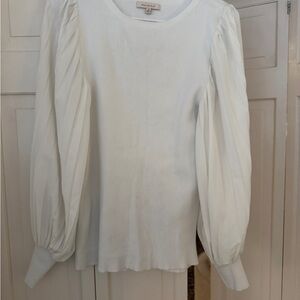 Skies Are Blue White Puff-Sleeve Ribbed Top